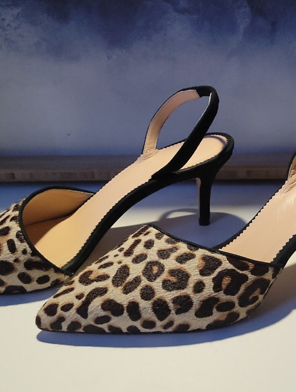 J. Crew Leopard-Print Pointed Slingback Heels with Black Trim